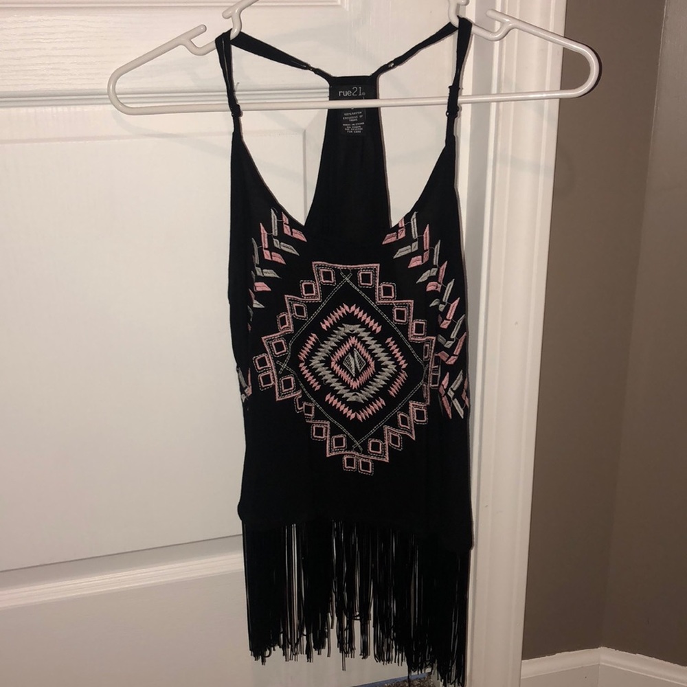 Black light pink fringe crop top size small